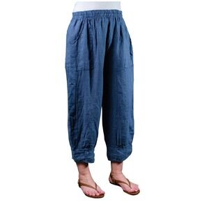 Tina Stephen Delaney Cuff Linen Pant Cropped Pants Lagenlook Made in Italy